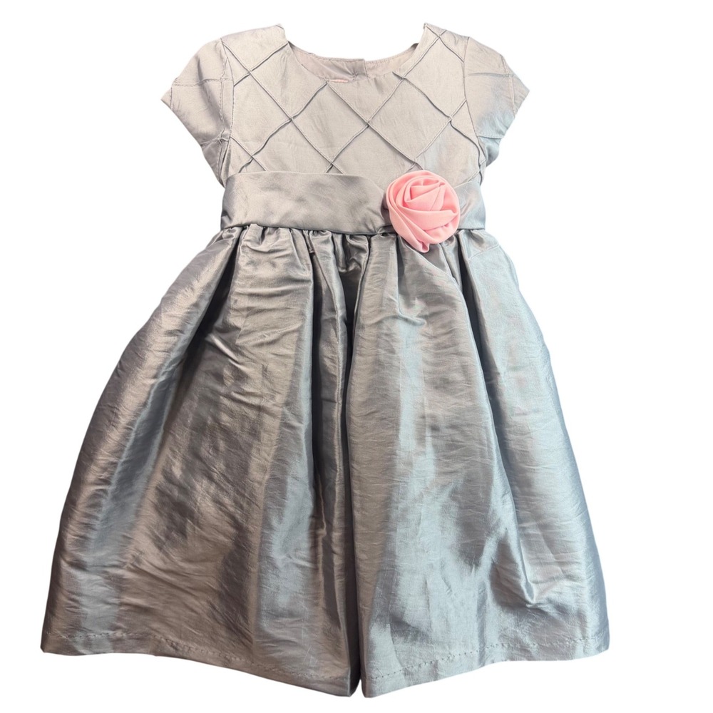 Marmellata‎ Classics Dress Kids 3T Silver Quilted Rosette Formal Party Princess